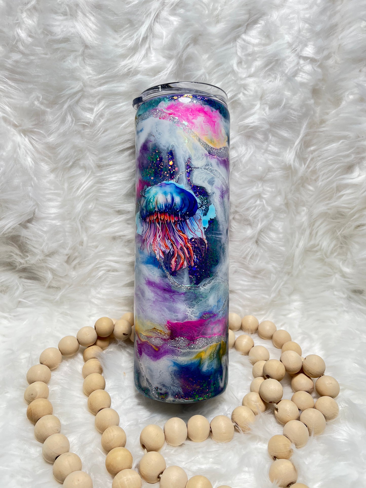 RTS {Ink Swirl/Purple Glitter Jellyfish} 30oz Tumbler