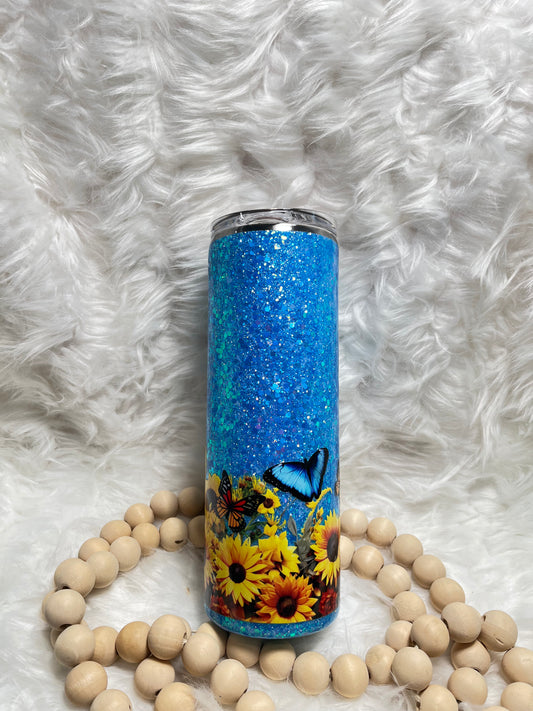 RTS {Butterfly wrap, Blue glitter} 20oz Tumbler