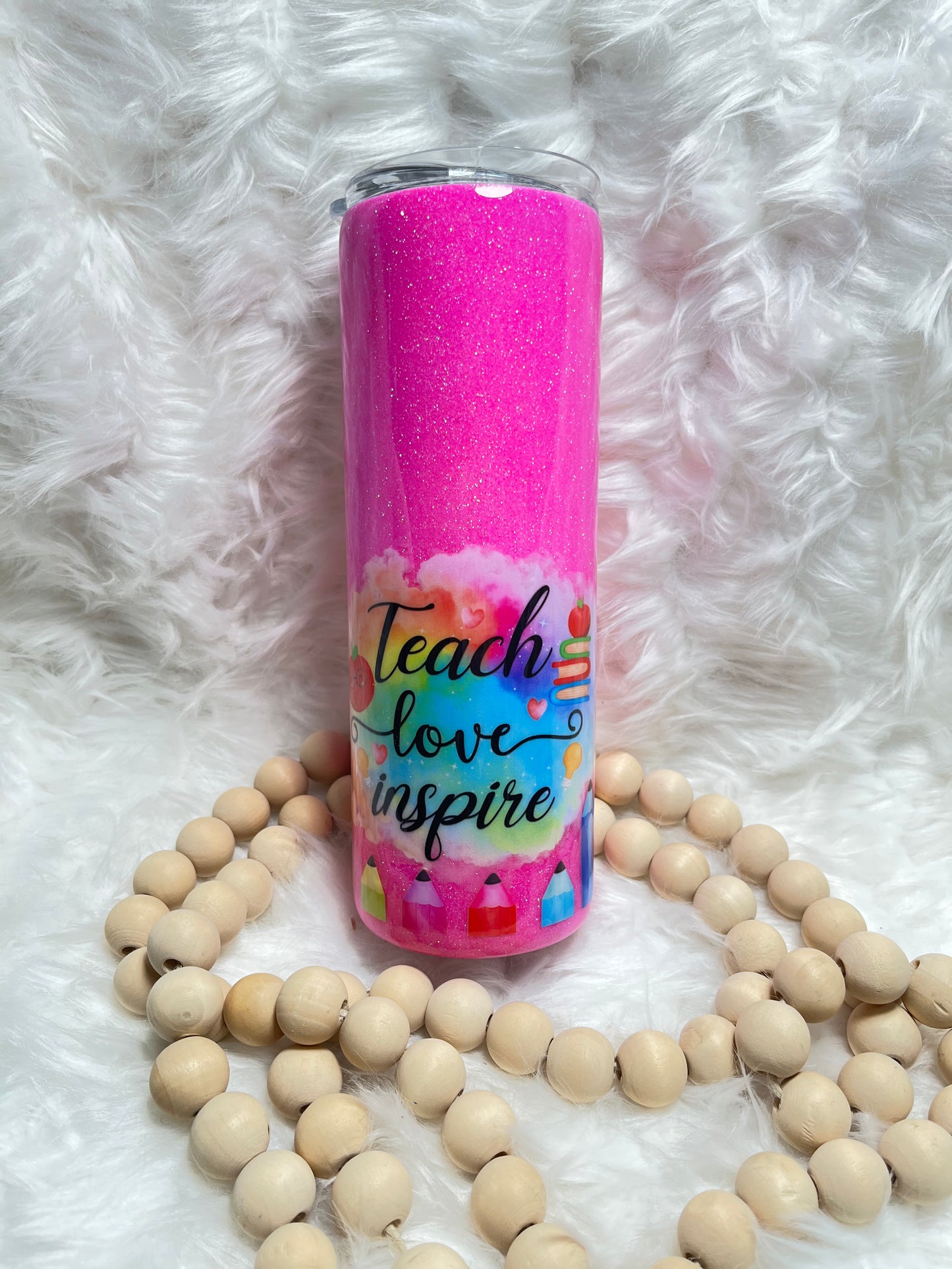 RTS {Teach Love Inspire/ Pink Glitter} 20oz Tumbler